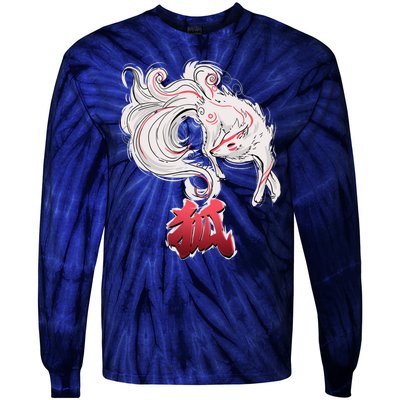 Japanese Kitsune Fox Brush Art Tie-Dye Long Sleeve Shirt