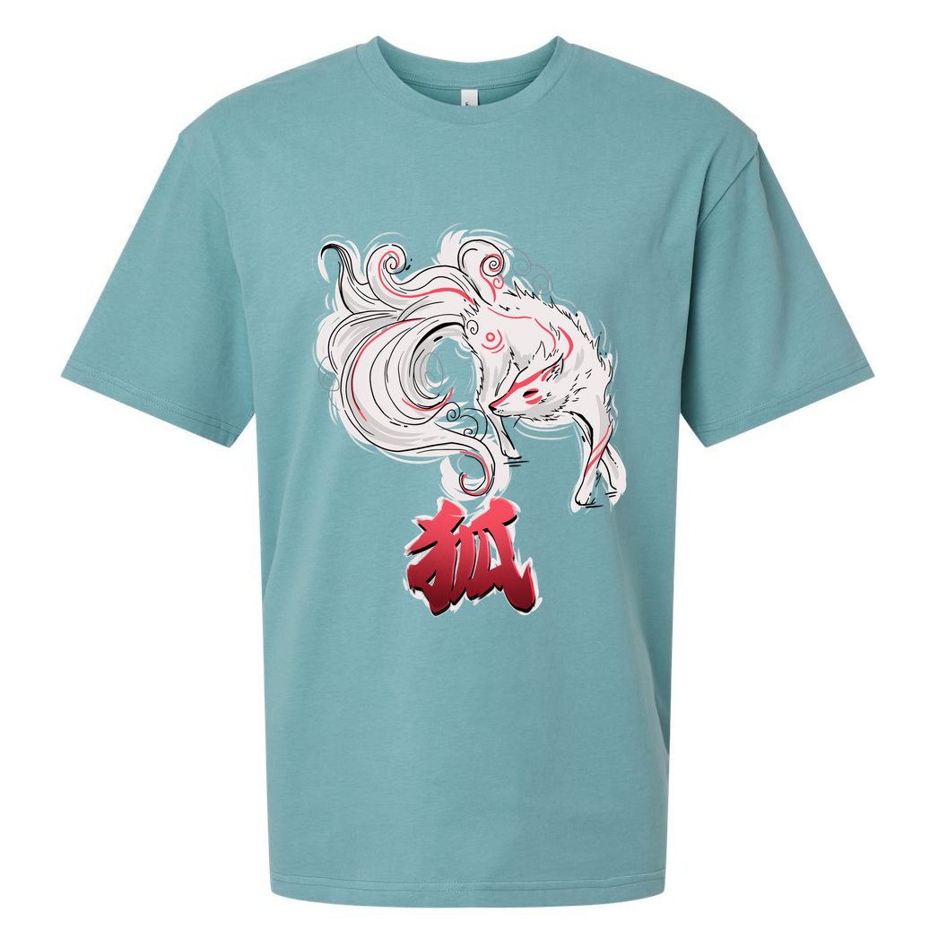 Japanese Kitsune Fox Brush Art Sueded Cloud Jersey T-Shirt