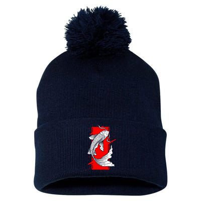 Japan Koi Fish Japanese Tattoo Pom Pom 12in Knit Beanie