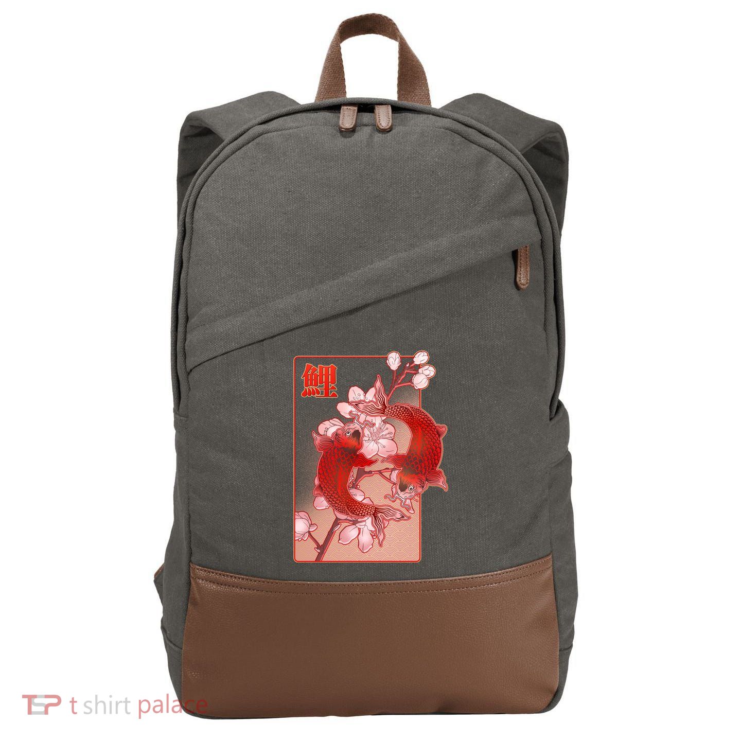 Japanese Koi Fish And Cherry Blossoms Cotton Canvas Backpack