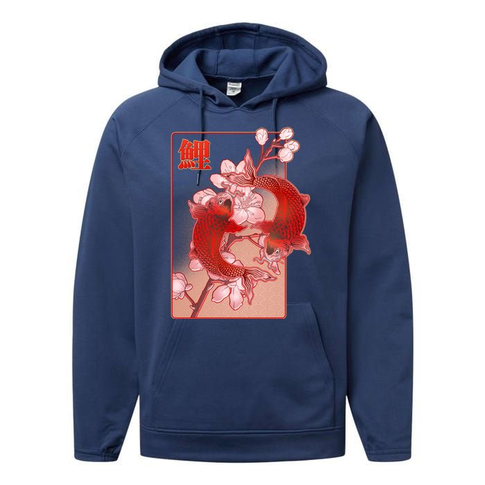 Japanese Koi Fish And Cherry Blossoms Performance Fleece Hoodie