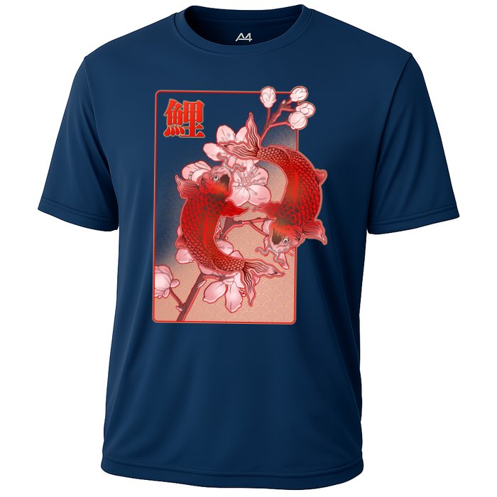 Japanese Koi Fish And Cherry Blossoms Cooling Performance Crew T-Shirt