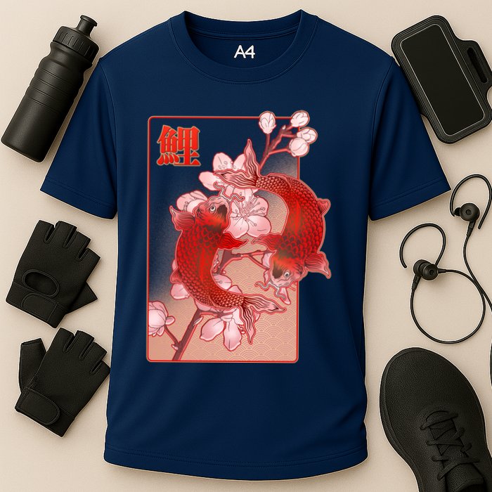 Japanese Koi Fish And Cherry Blossoms Cooling Performance Crew T-Shirt