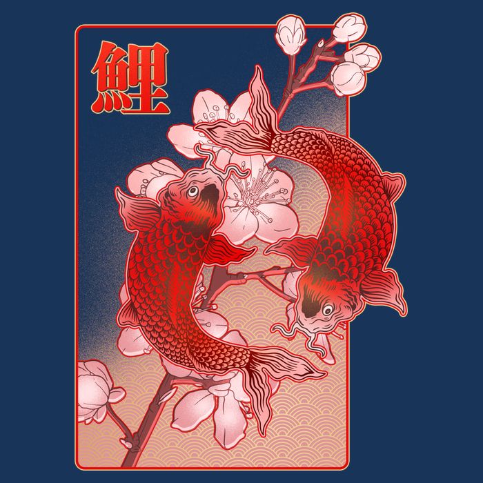 Japanese Koi Fish And Cherry Blossoms Cooling Performance Crew T-Shirt