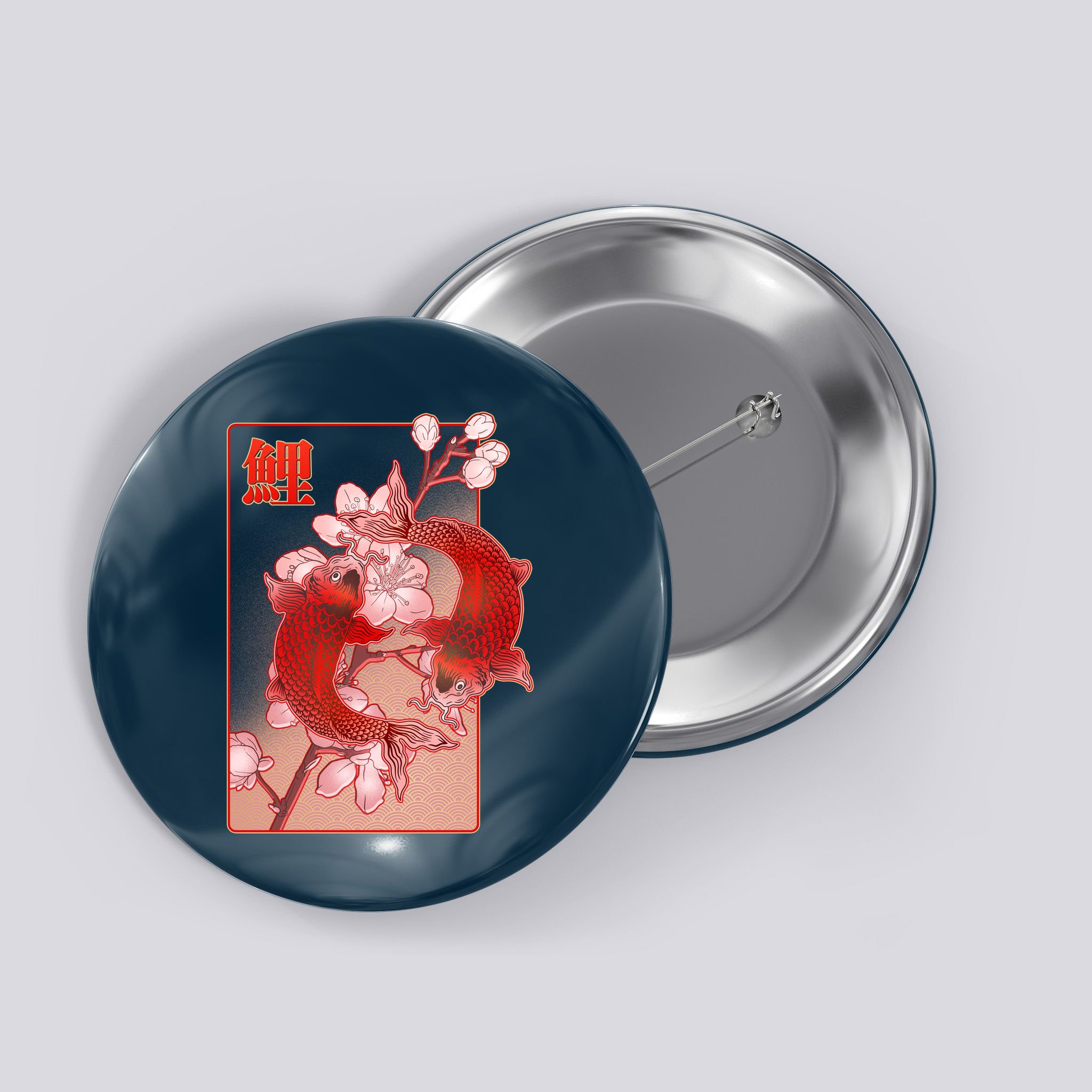 Japanese Koi Fish And Cherry Blossoms Button