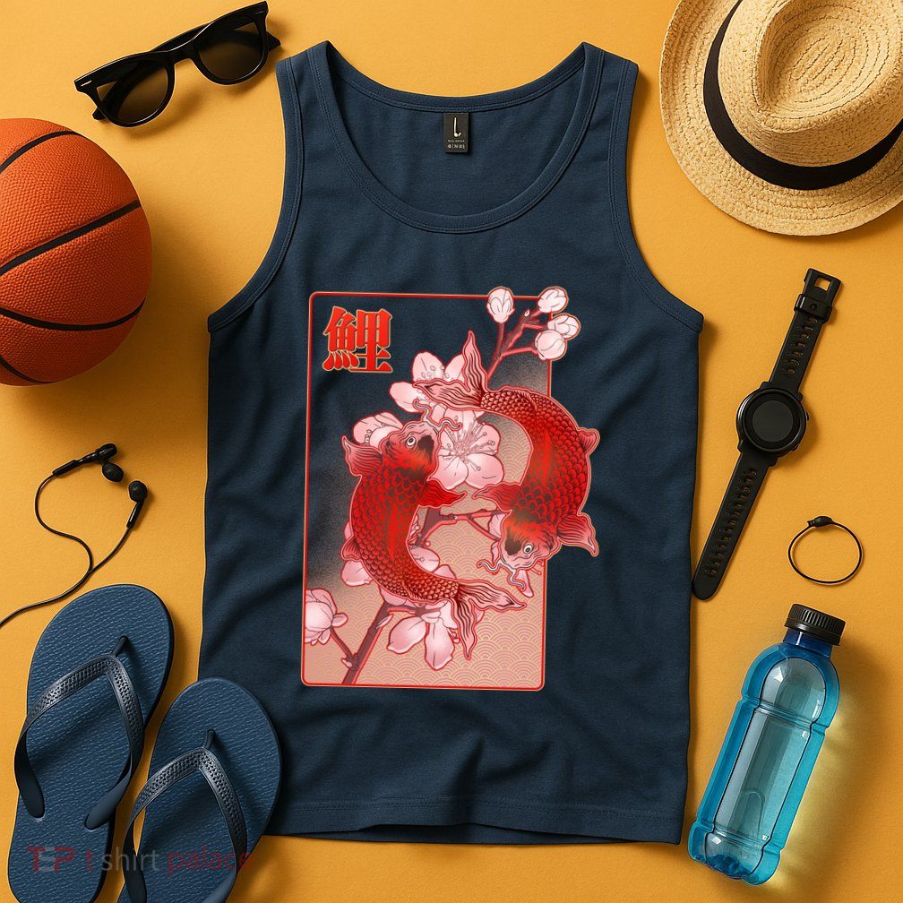Japanese Koi Fish And Cherry Blossoms Tank Top
