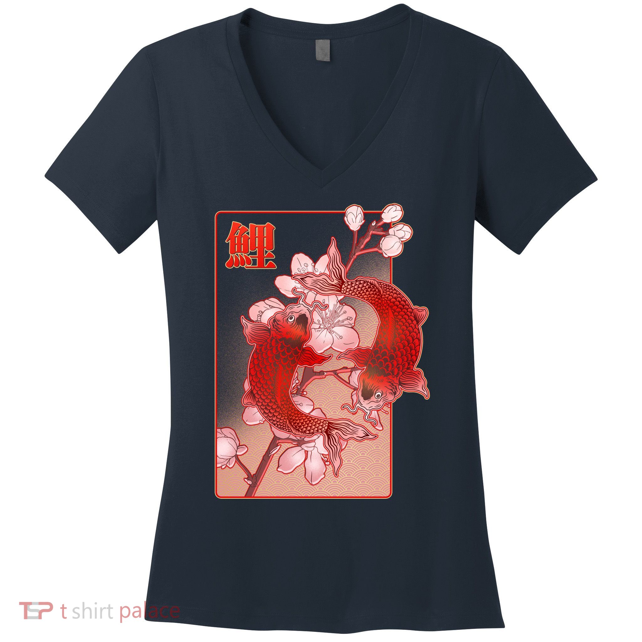 Japanese Koi Fish And Cherry Blossoms Women's V-Neck T-Shirt