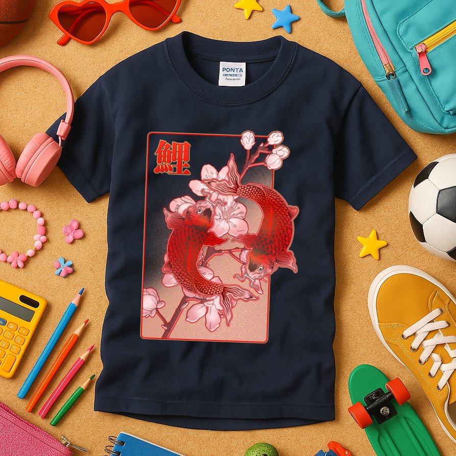 Japanese Koi Fish And Cherry Blossoms Kids T-Shirt