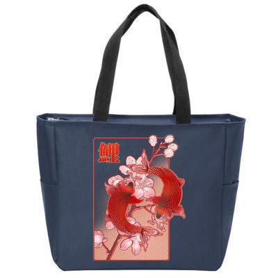 Japanese Koi Fish And Cherry Blossoms Zip Tote Bag
