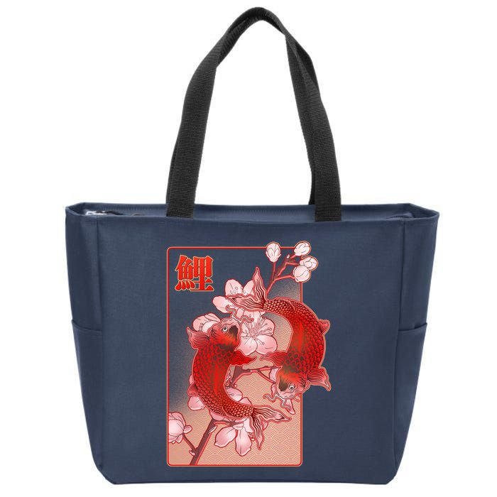 Japanese Koi Fish And Cherry Blossoms Zip Tote Bag