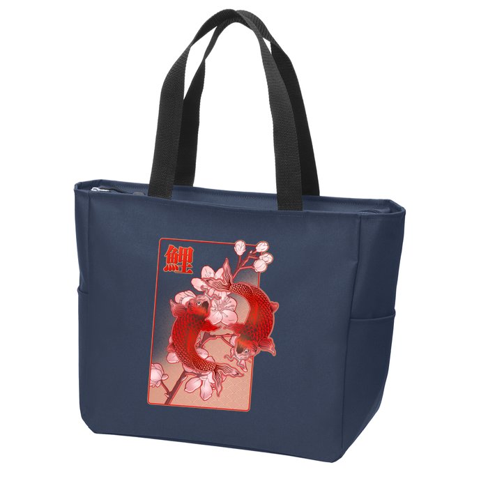Japanese Koi Fish And Cherry Blossoms Zip Tote Bag