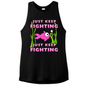 Just Keep Fighting Funny Breast Cancer Ladies PosiCharge Tri-Blend Wicking Tank