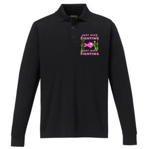 Just Keep Fighting Funny Breast Cancer Performance Long Sleeve Polo