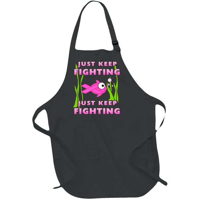 Just Keep Fighting Funny Breast Cancer Full-Length Apron With Pockets