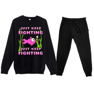 Just Keep Fighting Funny Breast Cancer Premium Crewneck Sweatsuit Set