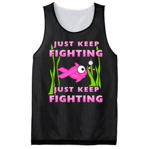 Just Keep Fighting Funny Breast Cancer Mesh Reversible Basketball Jersey Tank