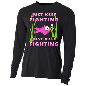 Just Keep Fighting Funny Breast Cancer Cooling Performance Long Sleeve Crew