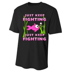 Just Keep Fighting Funny Breast Cancer Performance Sprint T-Shirt