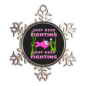 Just Keep Fighting Funny Breast Cancer Metallic Star Ornament