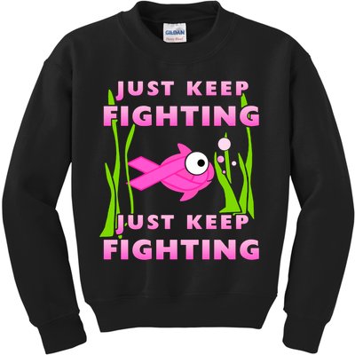 Just Keep Fighting Funny Breast Cancer Kids Sweatshirt