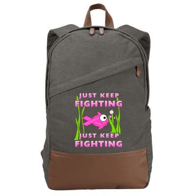 Just Keep Fighting Funny Breast Cancer Cotton Canvas Backpack