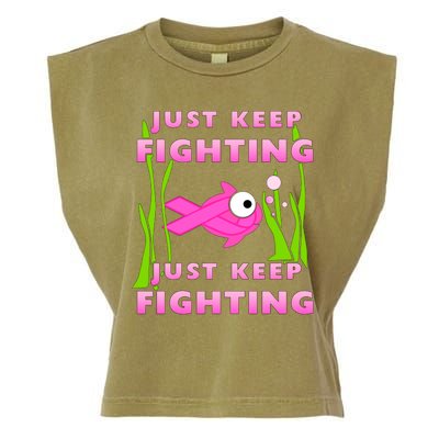 Just Keep Fighting Funny Breast Cancer Garment-Dyed Women's Muscle Tee