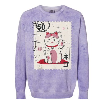 Japanese Kawaii Lucky Cat Stamp Art Colorblast Crewneck Sweatshirt