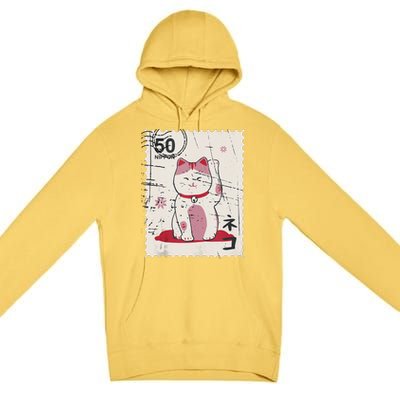 Japanese Kawaii Lucky Cat Stamp Art Premium Pullover Hoodie