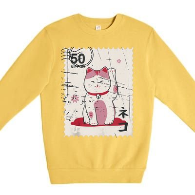 Japanese Kawaii Lucky Cat Stamp Art Premium Crewneck Sweatshirt