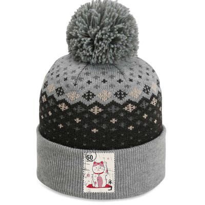 Japanese Kawaii Lucky Cat Stamp Art The Baniff Cuffed Pom Beanie