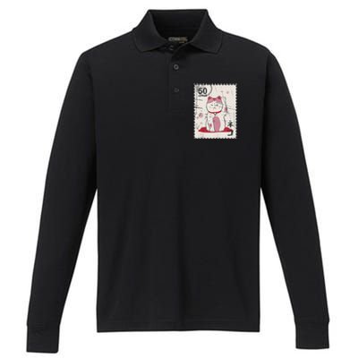 Japanese Kawaii Lucky Cat Stamp Art Performance Long Sleeve Polo