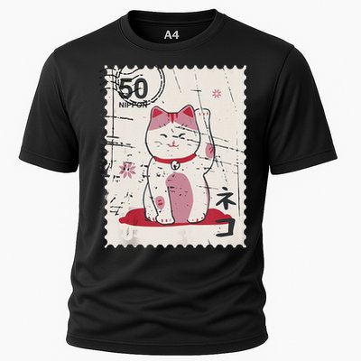 Japanese Kawaii Lucky Cat Stamp Art Cooling Performance Crew T-Shirt