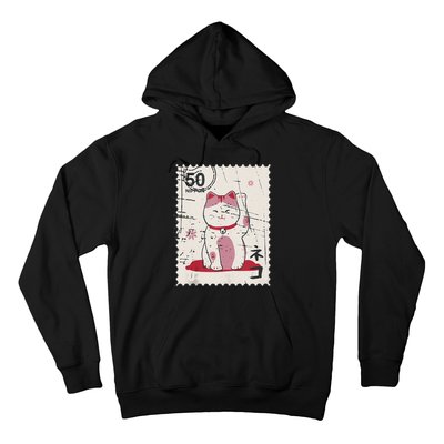 Japanese Kawaii Lucky Cat Stamp Art Hoodie