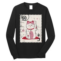 Japanese Kawaii Lucky Cat Stamp Art Long Sleeve Shirt