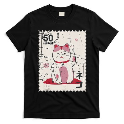 Japanese Kawaii Lucky Cat Stamp Art T-Shirt