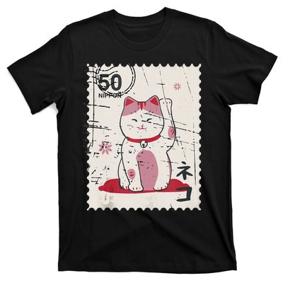 Japanese Kawaii Lucky Cat Stamp Art T-Shirt