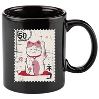 Japanese Kawaii Lucky Cat Stamp Art 11oz C Handle Ceramic Mug