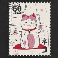 Japanese Kawaii Lucky Cat Stamp Art 11oz C Handle Ceramic Mug
