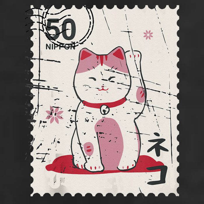 Japanese Kawaii Lucky Cat Stamp Art 11oz C Handle Ceramic Mug