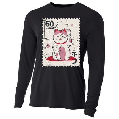 Japanese Kawaii Lucky Cat Stamp Art Cooling Performance Long Sleeve Crew