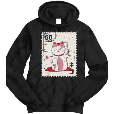 Japanese Kawaii Lucky Cat Stamp Art Tie Dye Hoodie