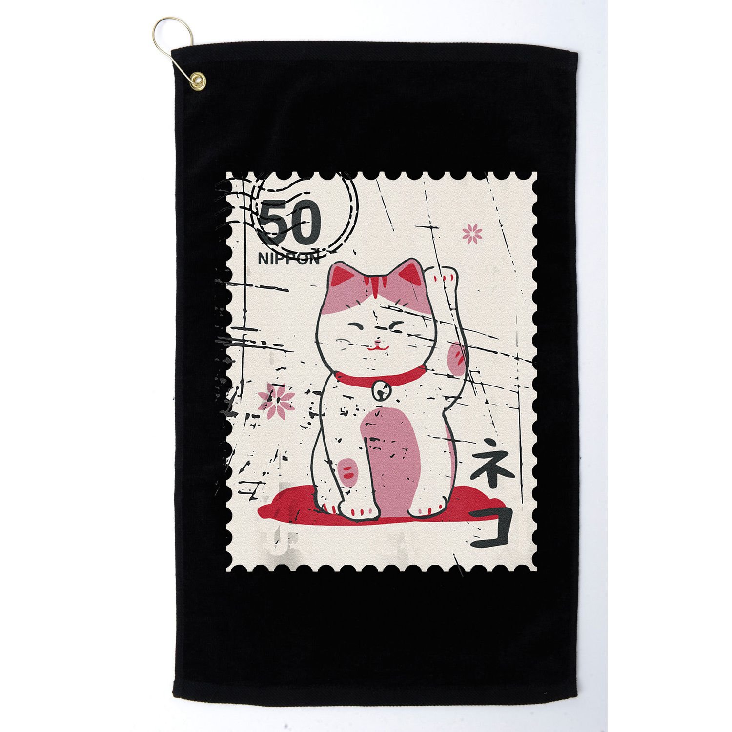 Japanese Kawaii Lucky Cat Stamp Art Golf Towel