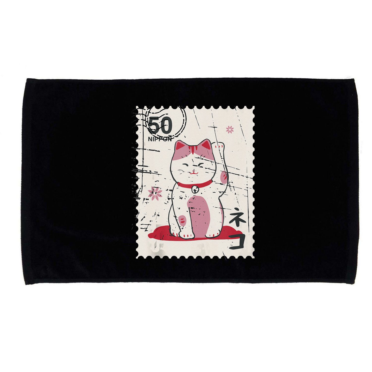 Japanese Kawaii Lucky Cat Stamp Art Microfiber Hand Towel