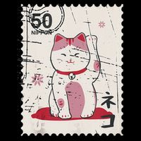 Japanese Kawaii Lucky Cat Stamp Art Womens T-Shirt
