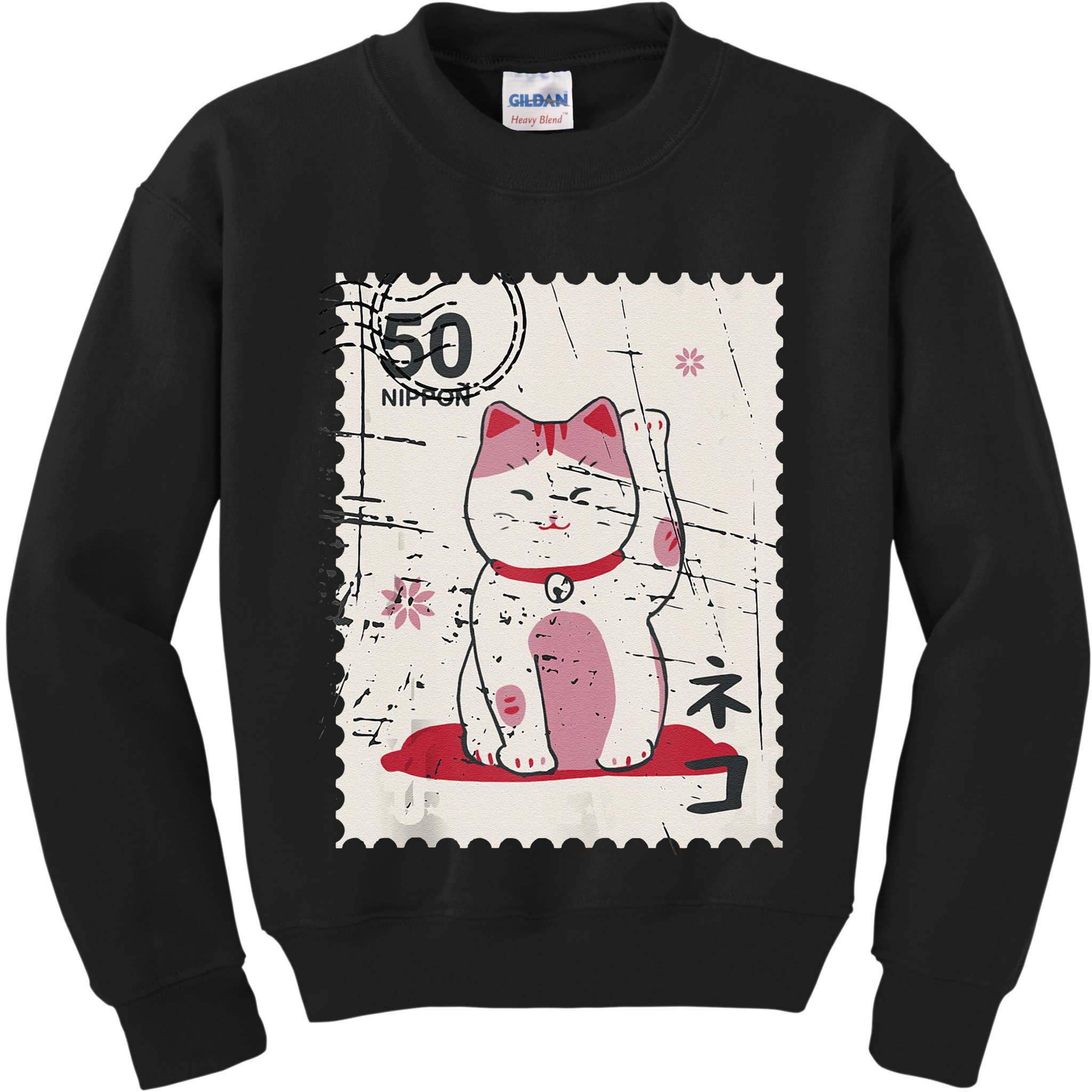 Japanese Kawaii Lucky Cat Stamp Art Kids Sweatshirt