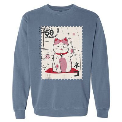 Japanese Kawaii Lucky Cat Stamp Art Garment-Dyed Sweatshirt