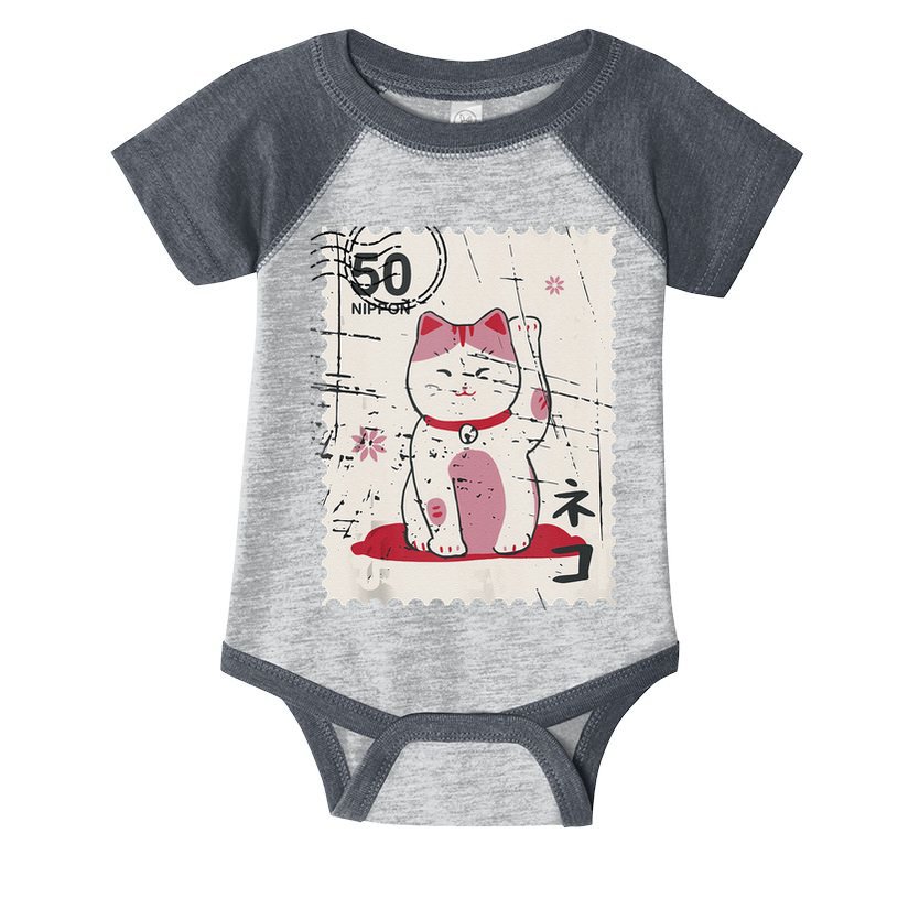 Japanese Kawaii Lucky Cat Stamp Art Infant Baby Jersey Bodysuit