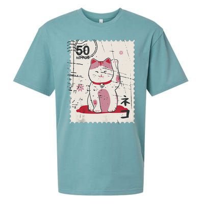 Japanese Kawaii Lucky Cat Stamp Art Sueded Cloud Jersey T-Shirt