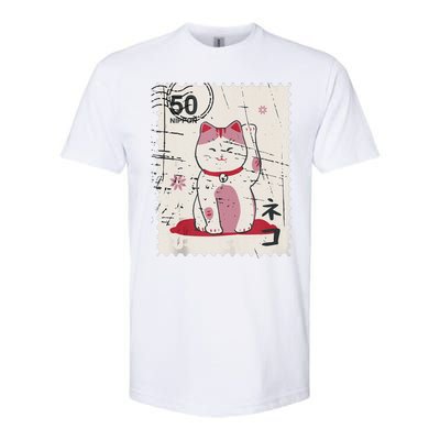 Japanese Kawaii Lucky Cat Stamp Art Softstyle CVC T-Shirt