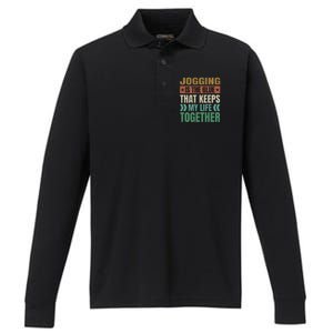 Jogging Keeps My Life Together Funny Running Humor Runner Gift Performance Long Sleeve Polo